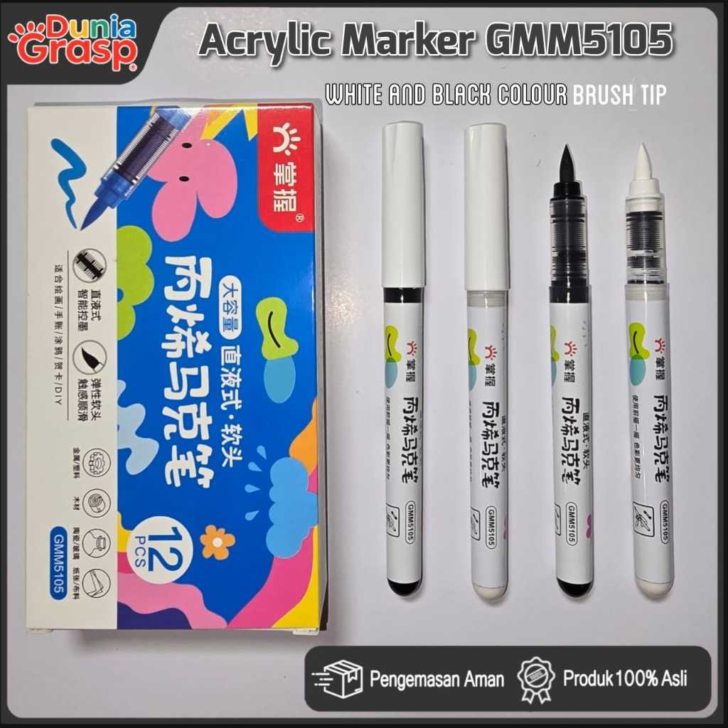 Grasp Acrylic Brush Marker GMM5105 Satuan Hitam & Putih – Marker Tinta Akrilik