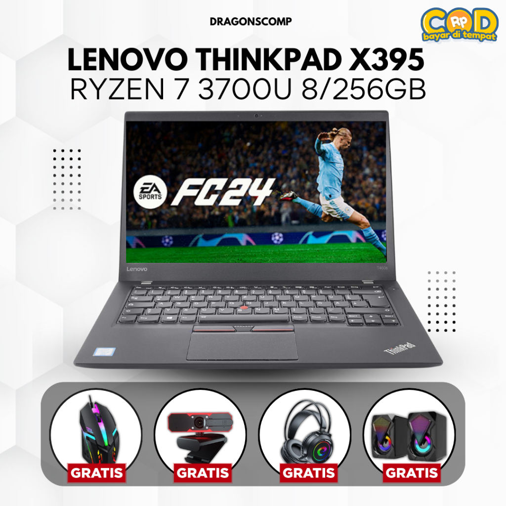 Laptop Lenovo Thinkpad X395 Ryzen 7 3700U Ram 8/256GB - Laptop Murah Bergaransi