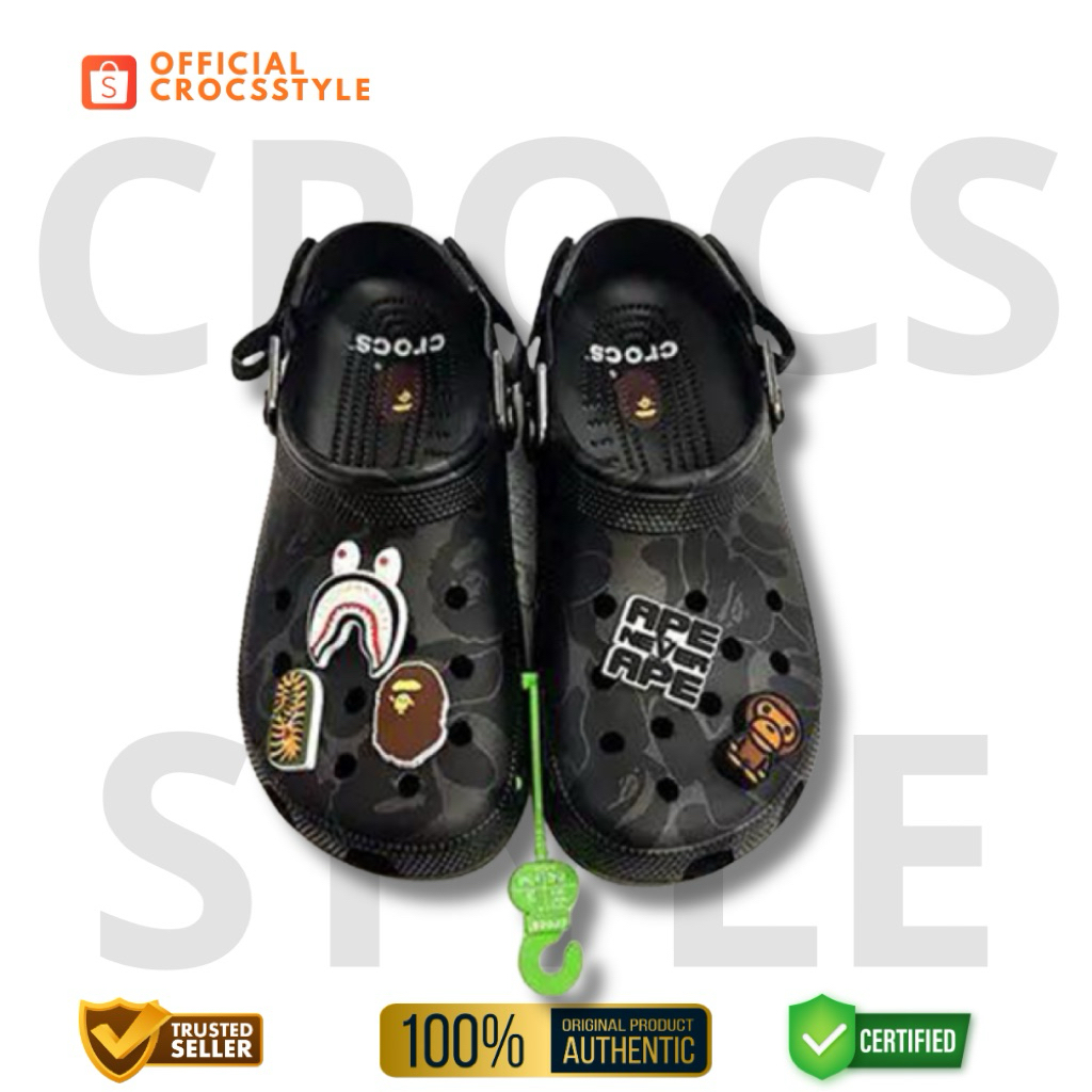 Crocs Classic Clog x Bape Camo Black Unisex 100% Original