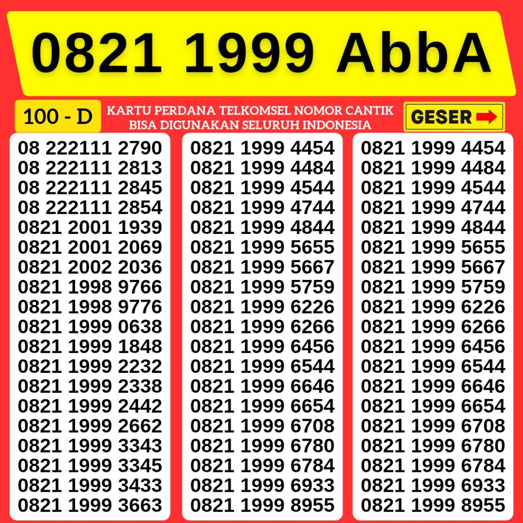 KARTU PERDANA NOMOR CANTIK 999 TELKOMSEL 4G 5G NOCAN SIMPATI TELKOMSEL KWARTED TRIPLE NOMER CANTIK T