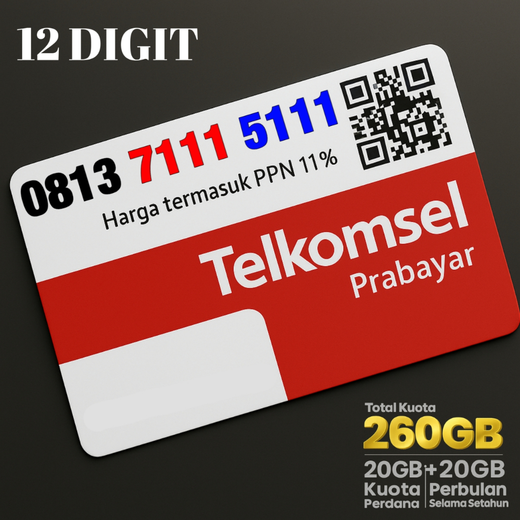 Nomor Cantik Telkomsel Kartu Simpati Double Triple - 0813 7111 5111 - Kuota 260GB (20GB Kuota Awal +