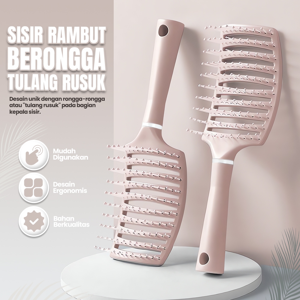 Sisir tulang rusuk berbulu merah muda sakura, sisir tulang rusuk tengkorak tinggi, sisir rambut keri