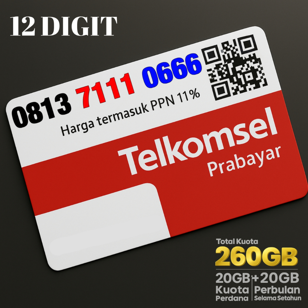Nomor Cantik Telkomsel Kartu Simpati Double Triple - 0813 7111 0666 - Kuota 260GB (20GB Kuota Awal +