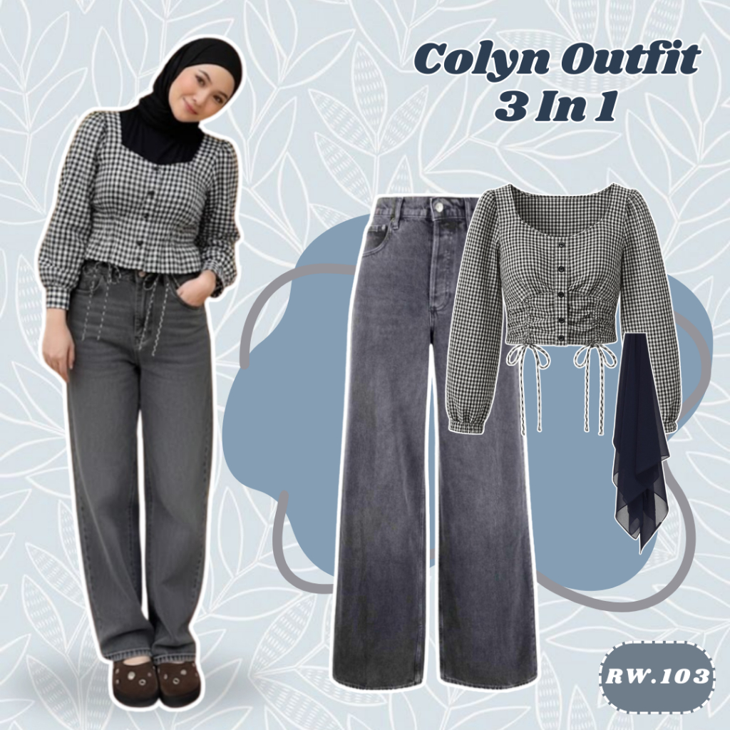 Oneset Kekinian (Top Blouse, Kulot Jeans, Hijab) Outfit Kekinian -RW103
