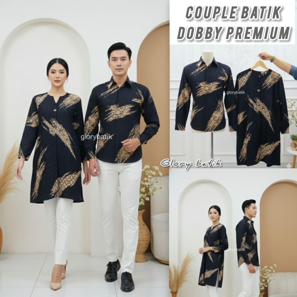 Batik Couple Dobby Premium | Seragam Batik Kemeja Tunik | Baju Batik Couple | Dress Batik Wanita | T
