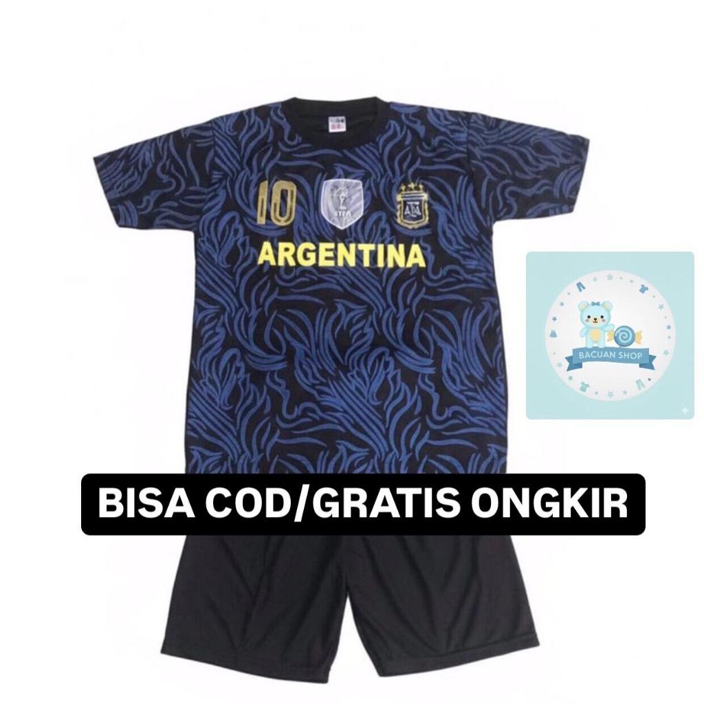 COD / SETELAN BAJU BOLA ANAK TERBARU 2025 ARGENTINA HITAM NAVY / SET BAJU BOLA ANAK LAKI LAKI MOTIF 