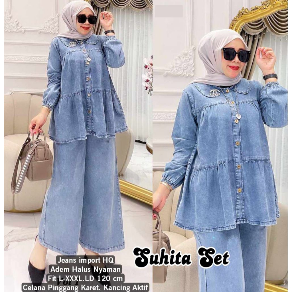 TERLARIS  SETELAN JEANS WANITA ONESET JEANS IMPORT