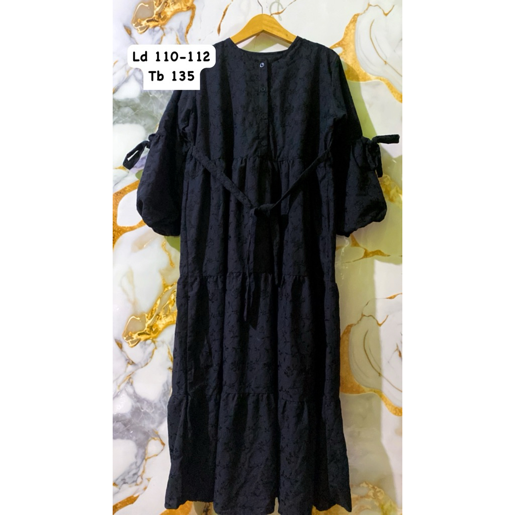 PL NEW Gamis Wanita Muslimah Warna Hitam Katun Bordir