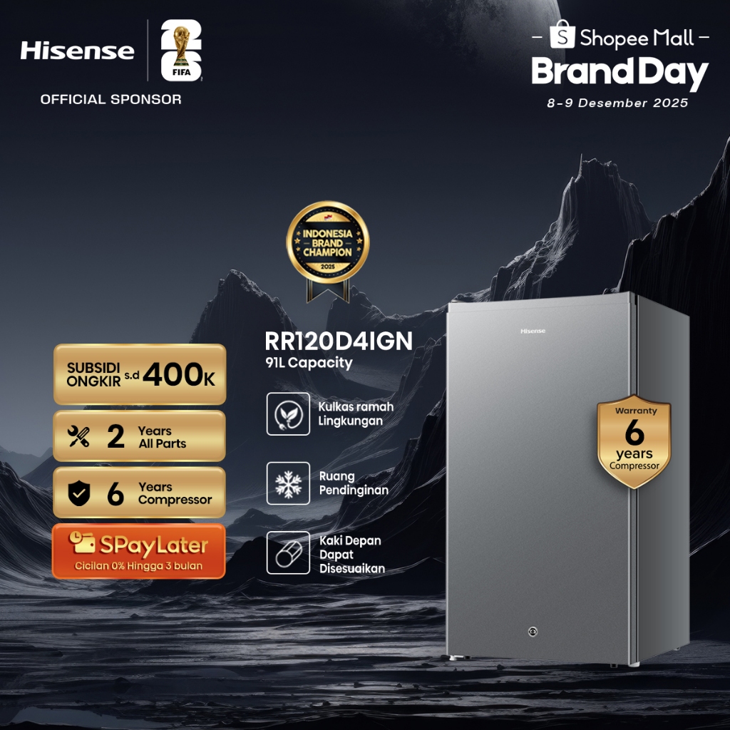 Hisense RR120D4IGN Kulkas 1 Pintu 91L Silver