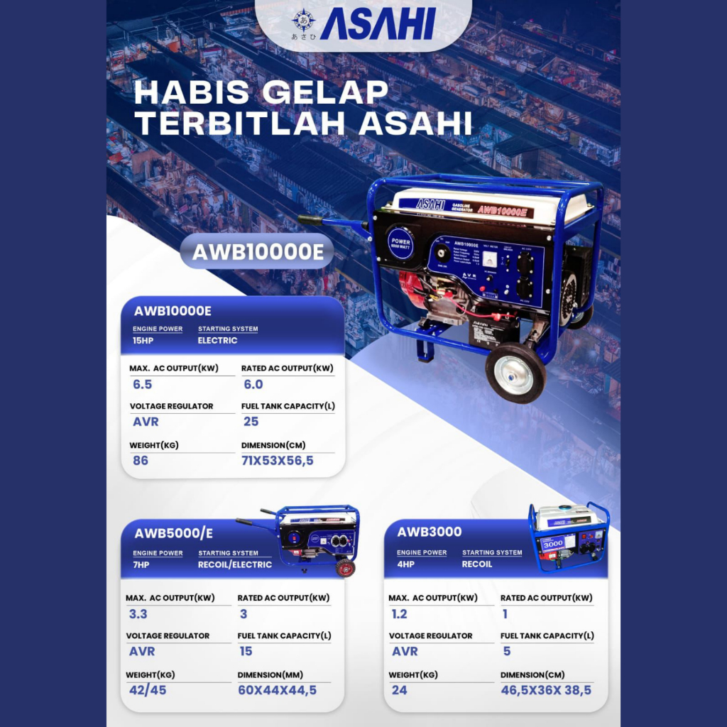 Genset/ Portable gasoline Generator Asahi ABW5000 3000 watt