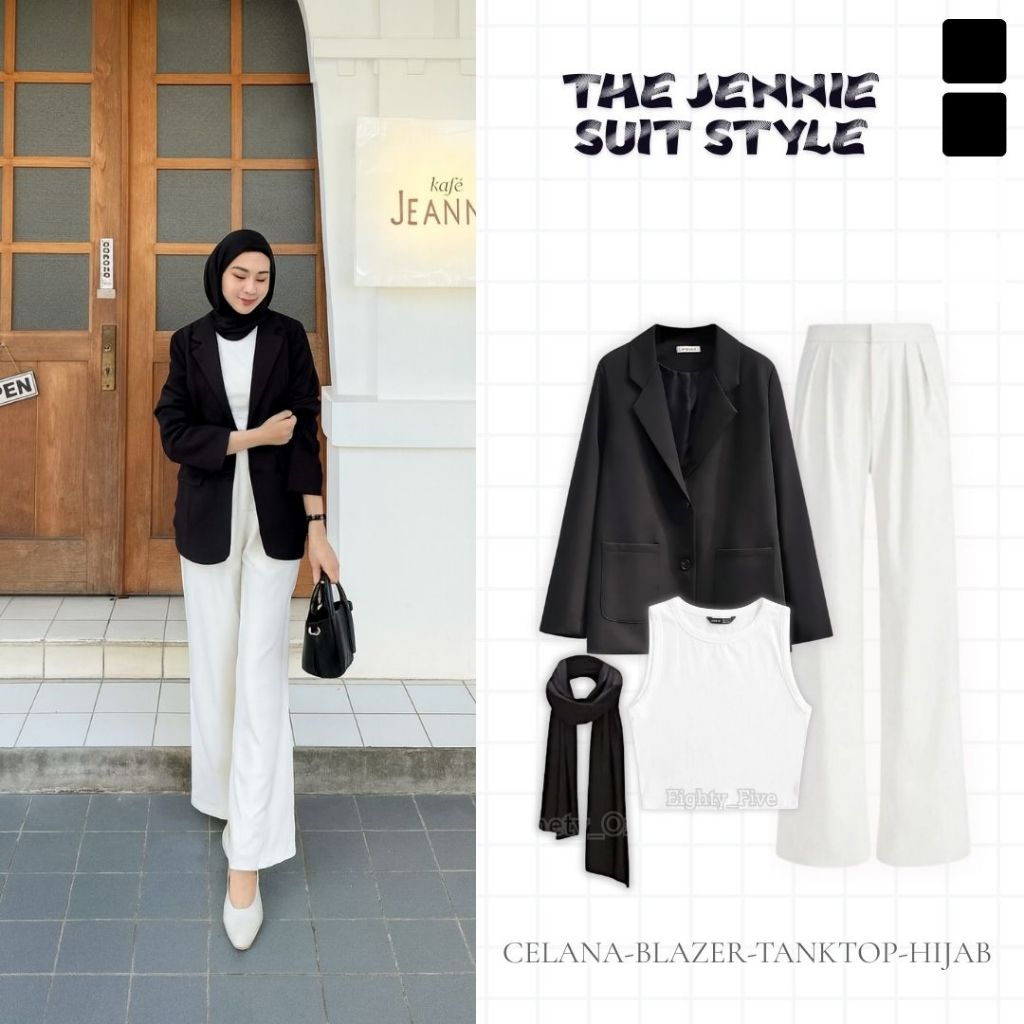 4in1 Setelan Wanita Blazer Celana Tanktop Pasmina| Setelan Wanita Hijab Formal Trendy