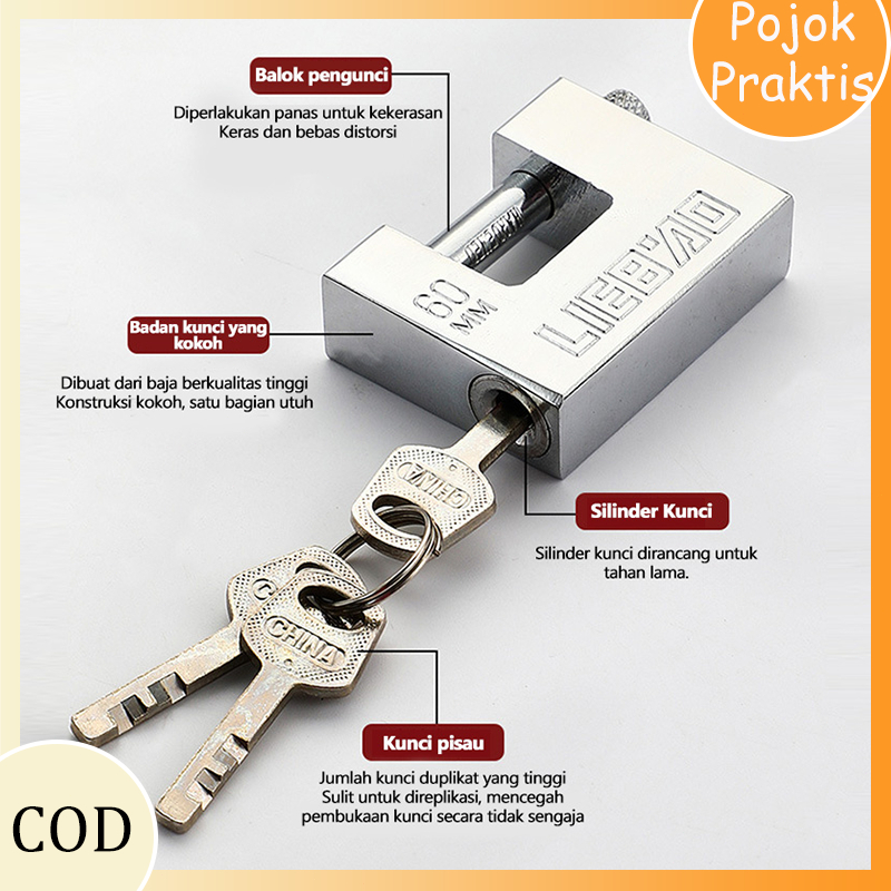 Gembok Baja Anti Karat / Heavy Duty Padlock 60mm & 70mm / 3 Kunci & Satu Kunci Sama