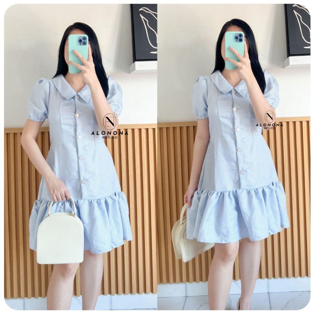 KAILA DRESS BAJU PAKAIAN WANITA IMLEK CNY CHRISTMAS NATAL BIRU MUDA BABY BLUE GAUN PESTA KONDANGAN