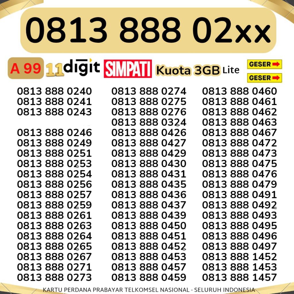 NOMOR CANTIK SIMPATI 11DIGIT TELKOMSEL 3GB 4G 5G NOCAN SIMPATI NOMER SIMPATI CANTIK KARTU PERDANA SI