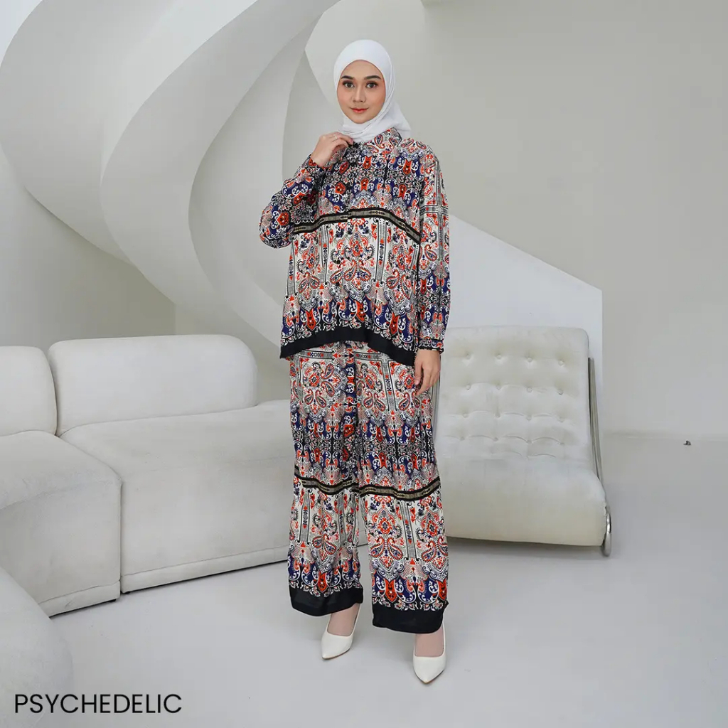 Alepsarae Aurel One Set Kemeja Motif Satu Set Kemaja Motif Wanita Baju Set Pakaian Wanita Set