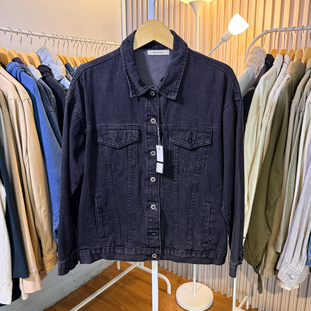 JACKET JEANS CEWEK COWOK HITAM BLACK BRAND BONNIE ALEX