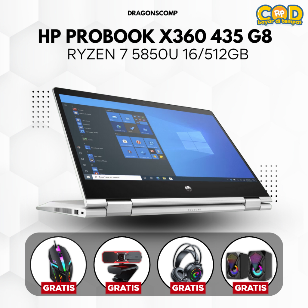 Laptop HP Probook X360 435 G8 Ryzen 7 5850U Ram 16/512GB - Laptop Murah Bergaransi