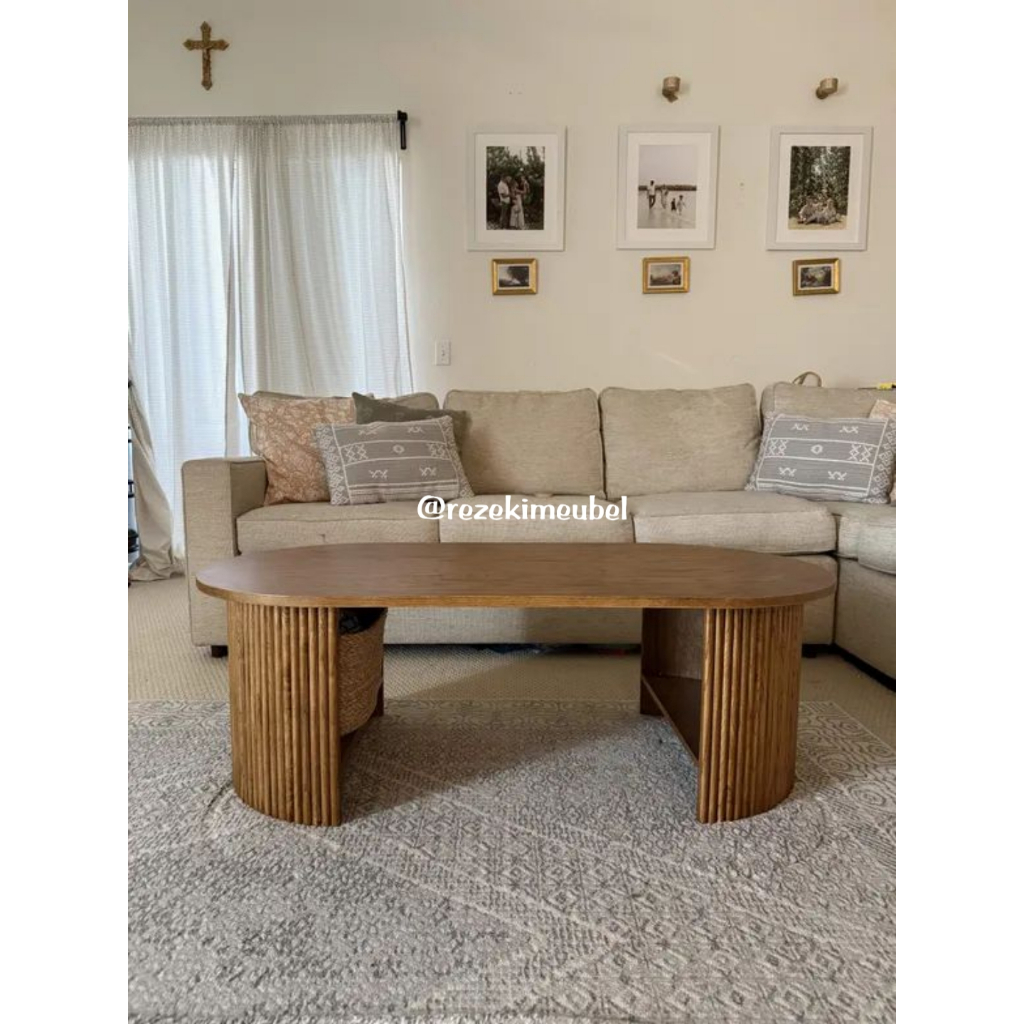 Meja coffee finishing walnut kaki keriting minimalis kayu jati