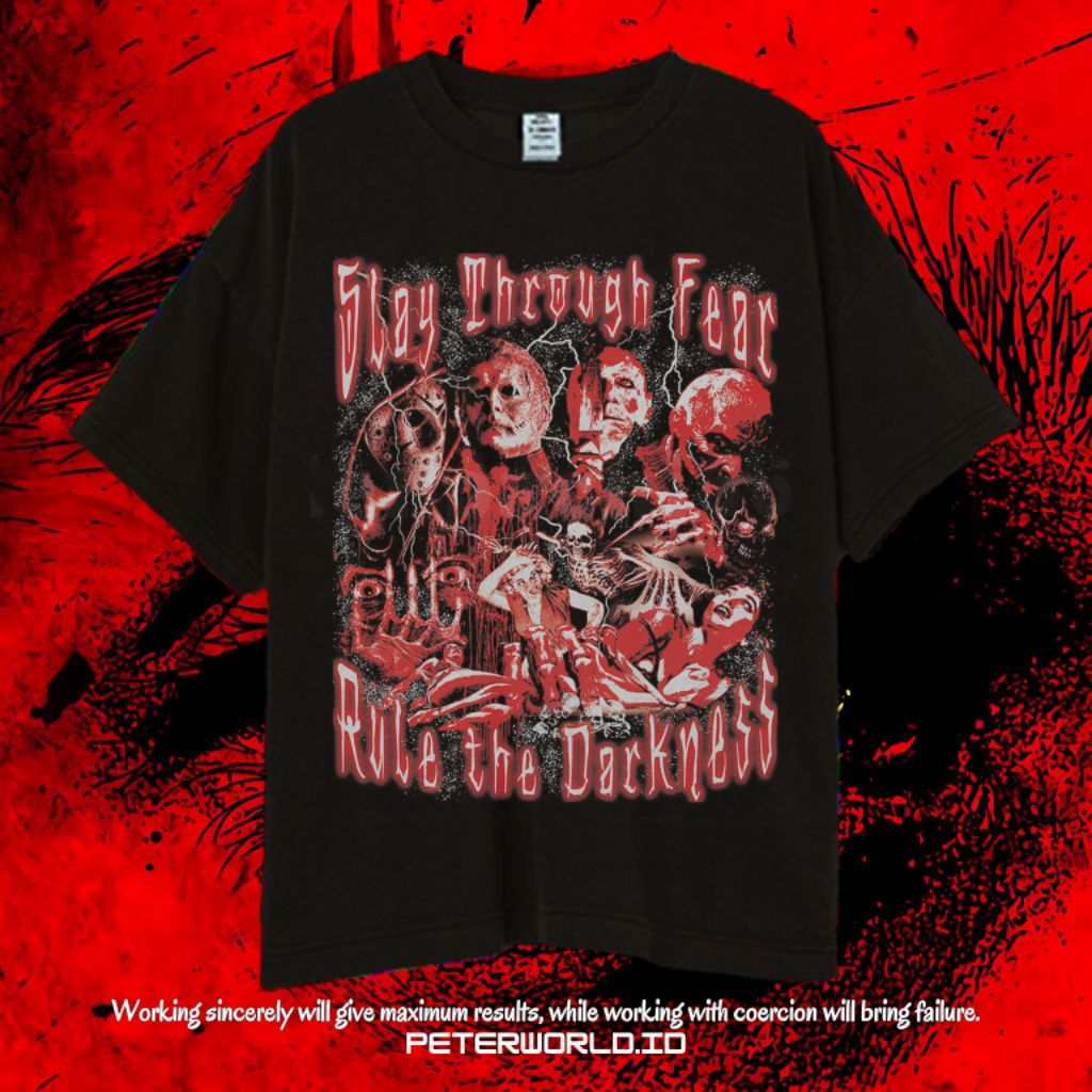 Kaos Slay Through Fear Rule The Darkness Oversize Black Vintage Tee | Kaos Oversized | Kaos Black | 