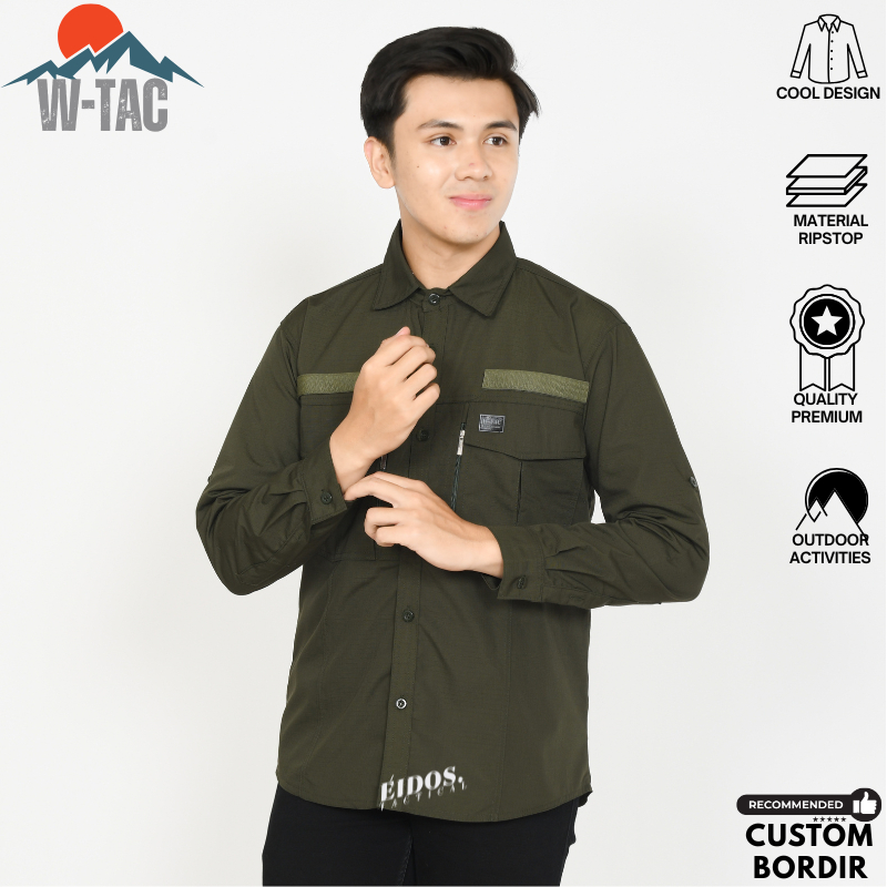 Kemeja Kerja Tactical PDH W-TEC Lengan Panjang Lapangan Kantor Outdoor ORIGINAL COSTUM BORDIR