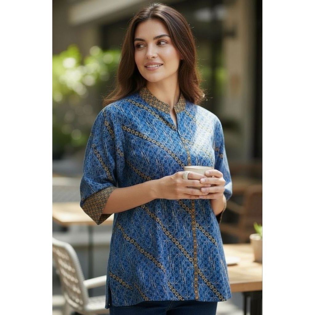 Baju Blouse Atasan Wanita Batik Keris (Ukuran L)