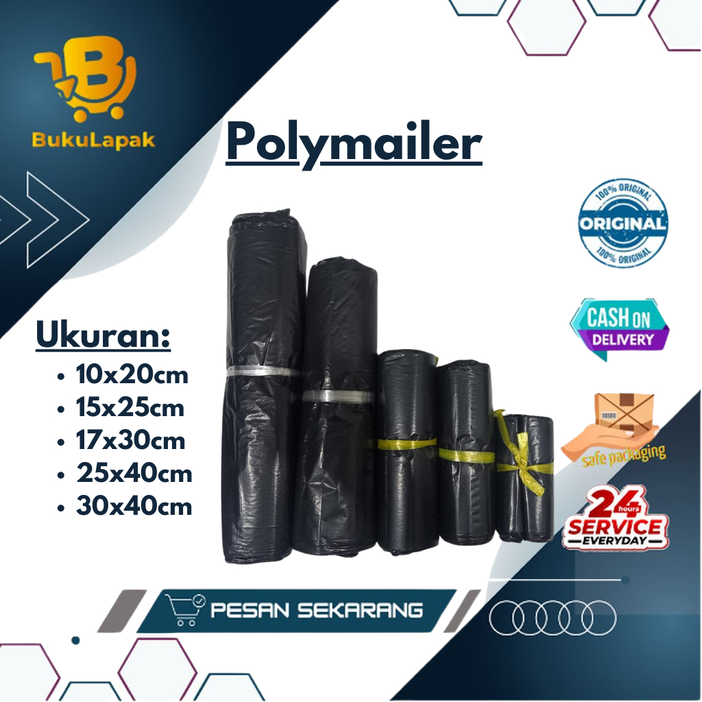 Plastik Packing Polymailer Hitam 10x20, 15x25, 17x30, 25x40, 30x40 - Plastik Polimer - Plastik Polym