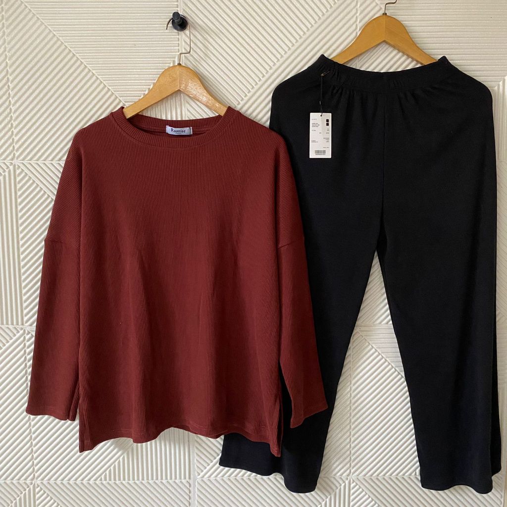 Syafiqa - Setelan Wanita Oversize Rajut Waffer Ld 130 /One set Atasan Malika 07 Belah Samping Jumbo