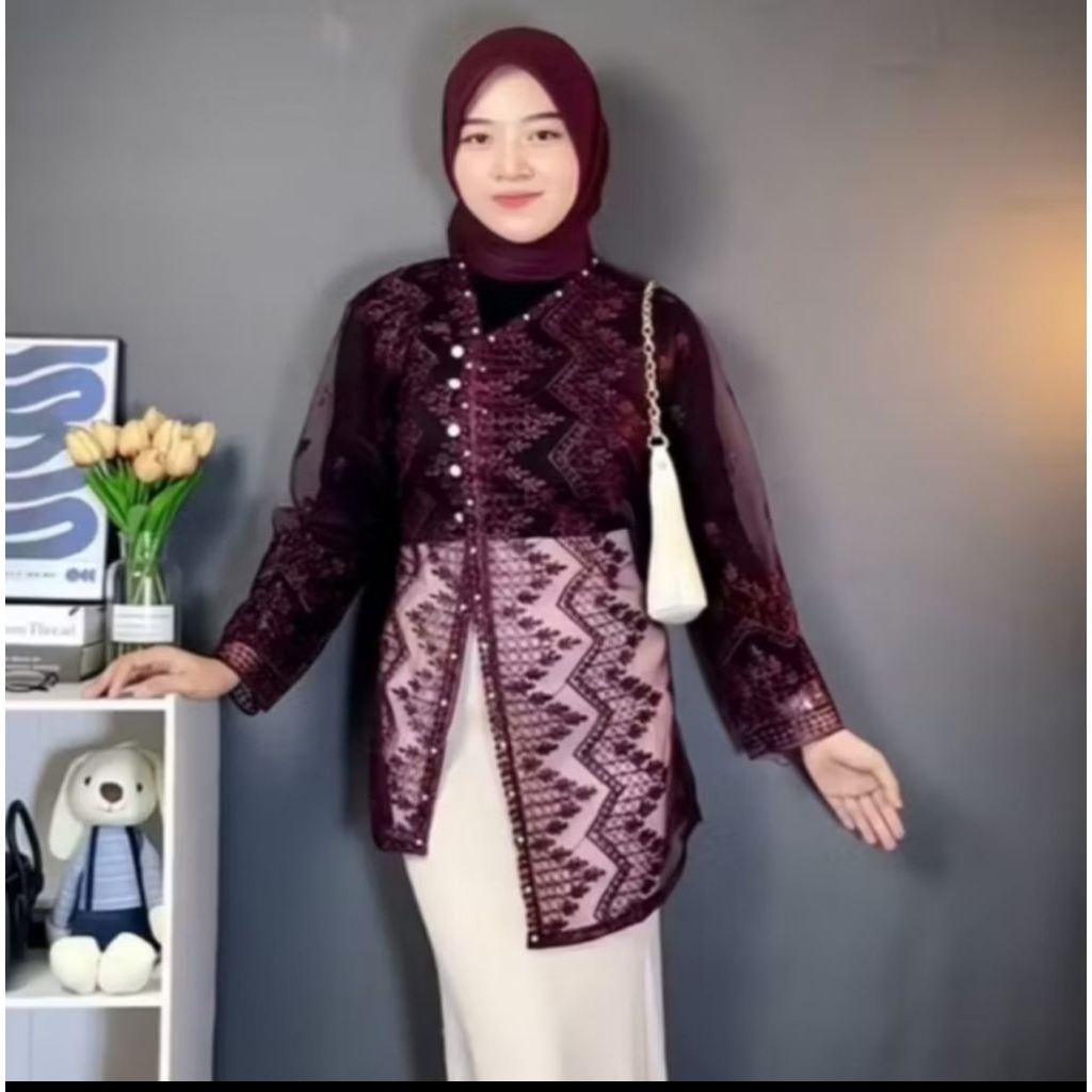 Outer Brokat Silang Janggan / Outer Brokat Terbaru / Outer Brokat Atasan Wanita Dewasa