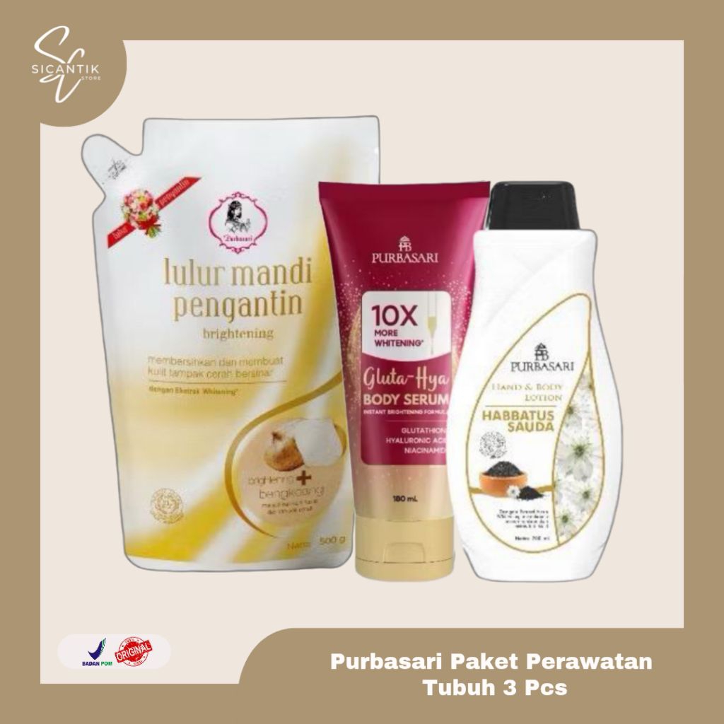 Bundling Purbasari 3 Pcs Paket Pencerah Badan Viral | Purbasari Lulur Pengantin 500 gr + Body Serum 