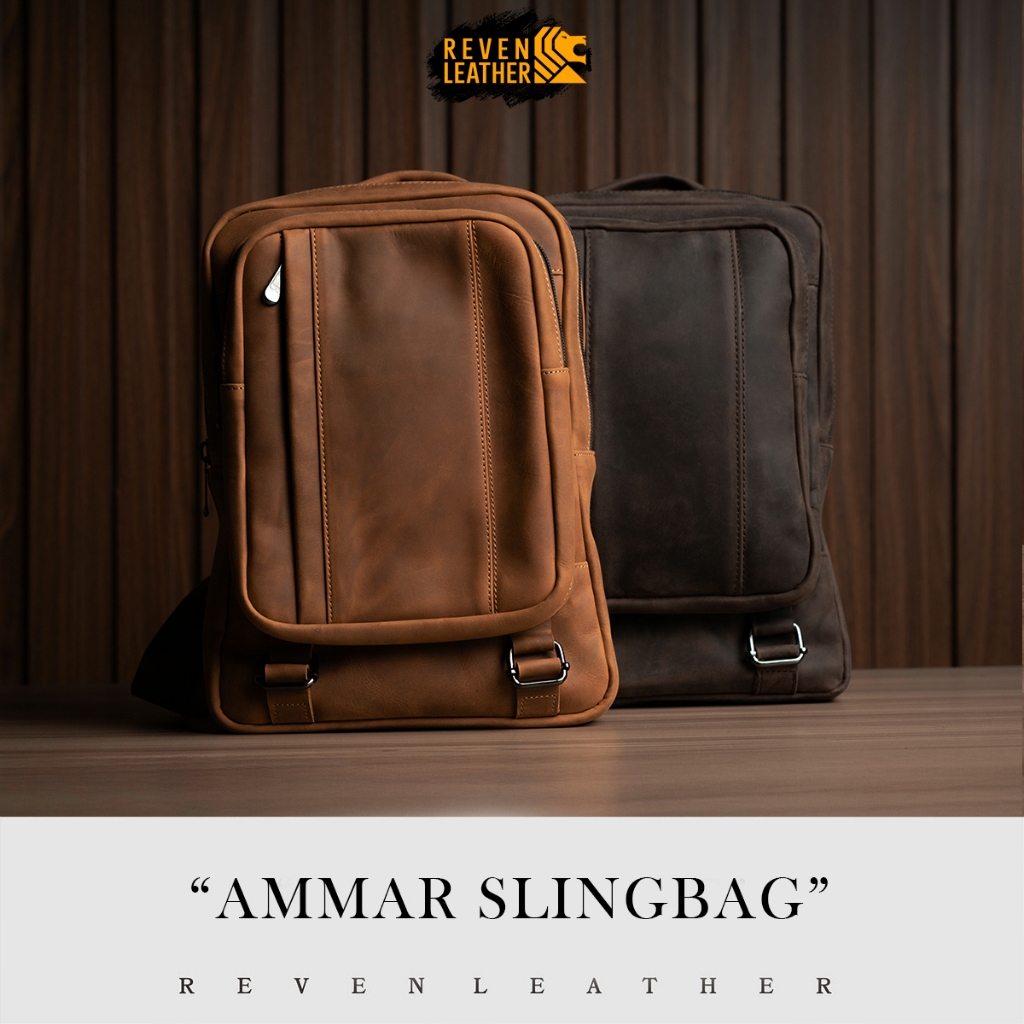 Tas Selempang Pria Slingbag Kulit Sapi Asli Reven Ammar Tas Kerja Pria