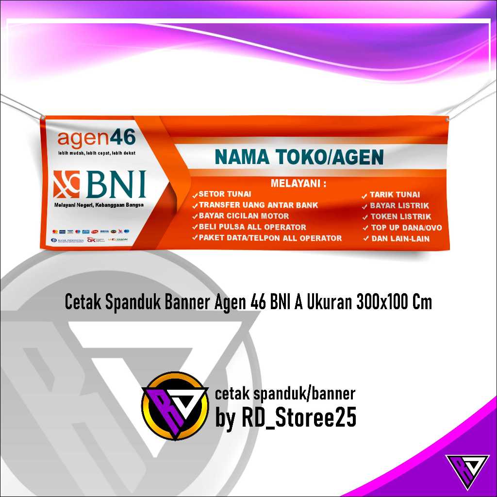 Cetak Spanduk Banner Agen 46 BNI A Ukuran 300x100 Cm
