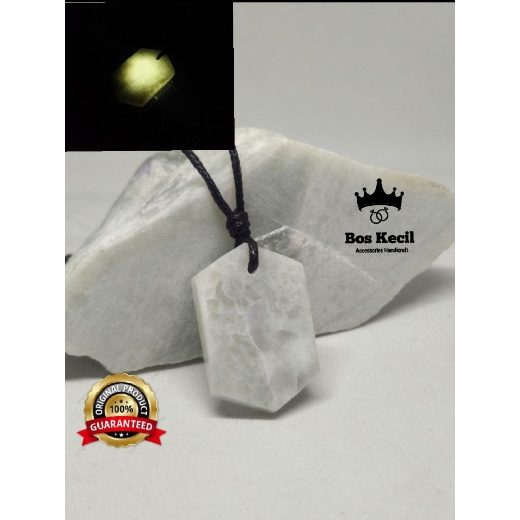 liontin batu giok hijau putih asli alam model segi enam / liontin batu giok asli 100% / liontin batu