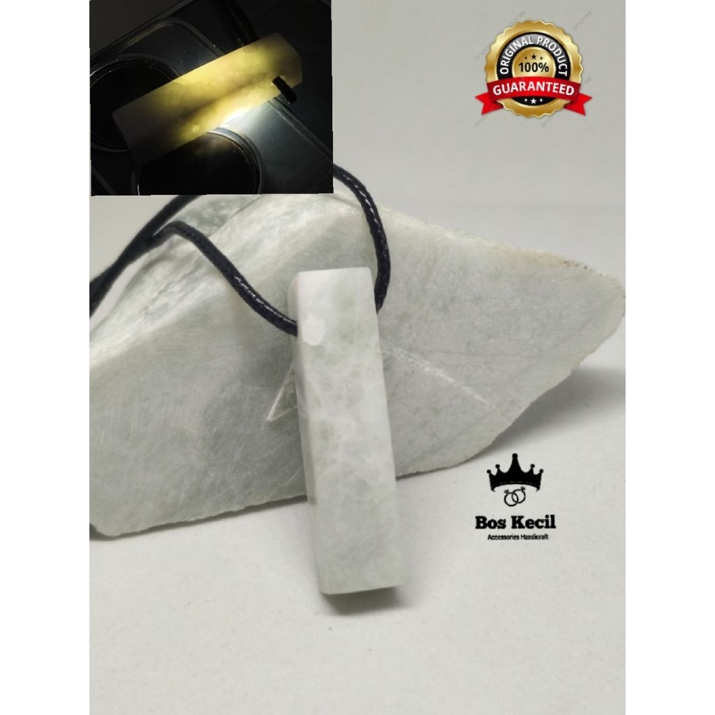 liontin batu giok asli model memanjang / liontin batu giok hijau putih asli alam 100% / liontin batu