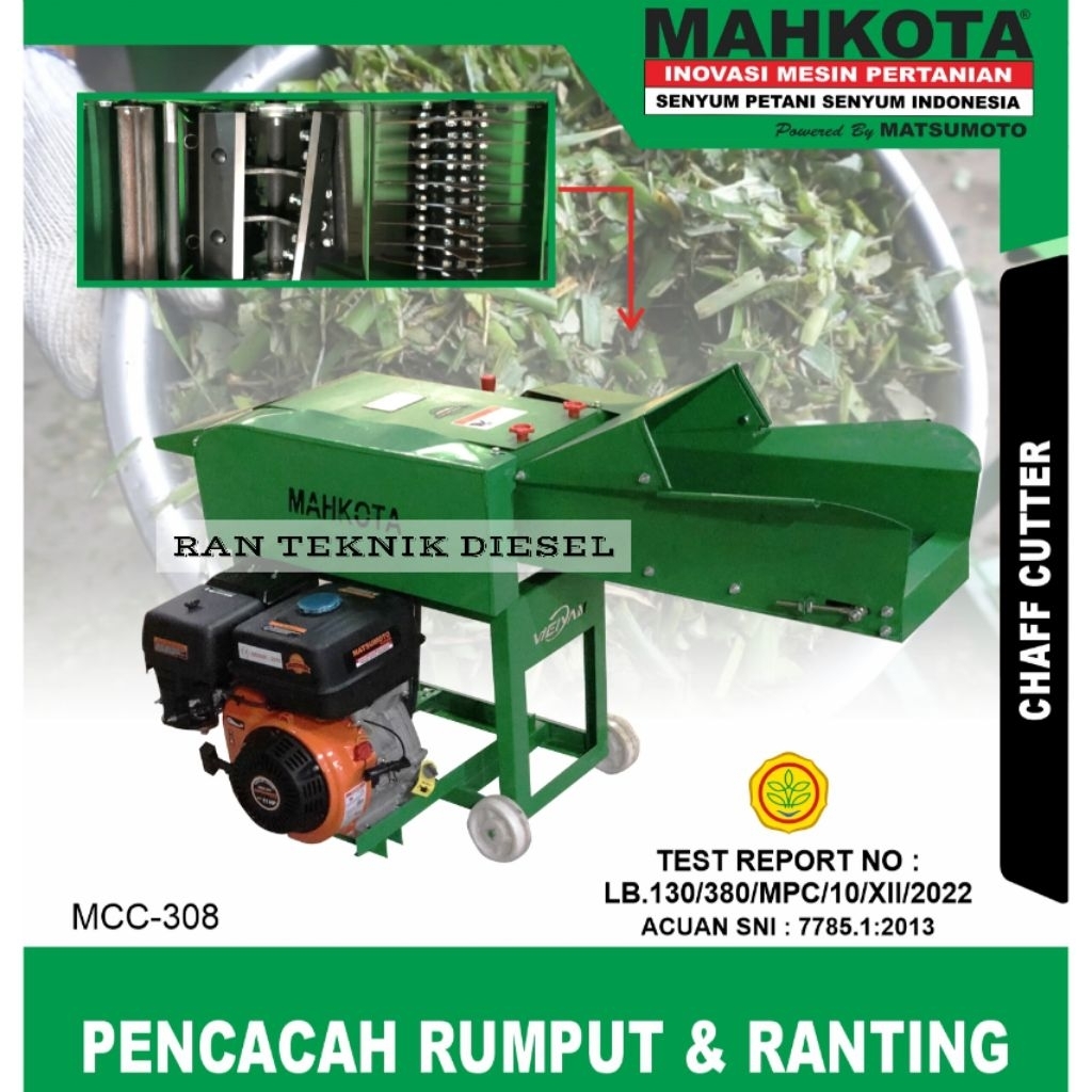Mesin Pencacah Rumput & Ranting MAHKOTA MCC 308 + Mesin Bensin 13HP