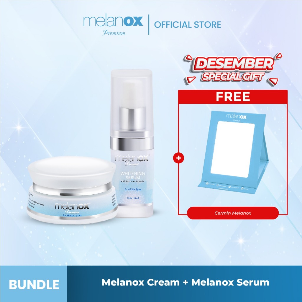 Paket Melanox Premium Serum + Melanox Premium Cream Bundle Combo Cream Serum Whitening Menyamarkan N