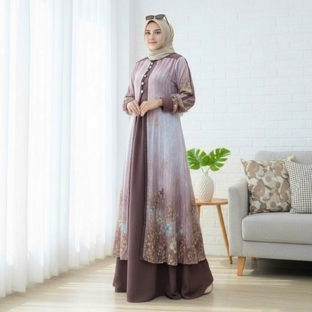 Gamis Yuris Premium mix Crespo Motif Bunga Elegan - Gamis Kombinasi pretty Mix Crespo Modern aksen P