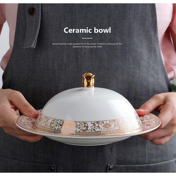 [TATA] Piring Mangkuk Bohemian Keramik - Piring Saji Serbaguna Luxury + Penutup Keramik - Piring Sal