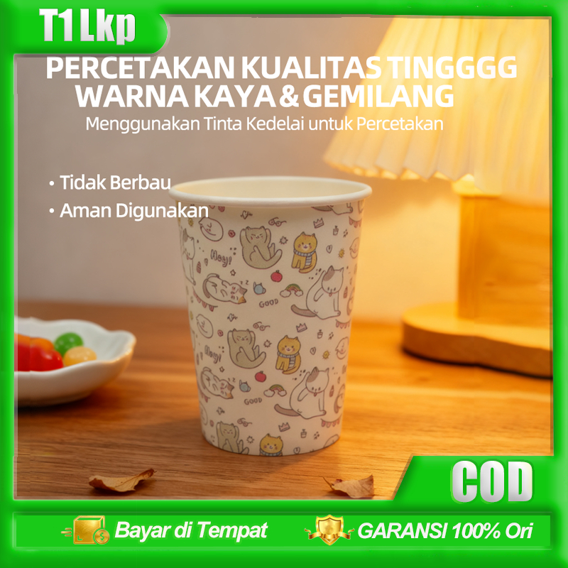 Cangkir Kertas Sekali Pakai Motif Kucing Kartun Lucu - Percetakan Kualitas Tinggi Warna Kaya & Gemil