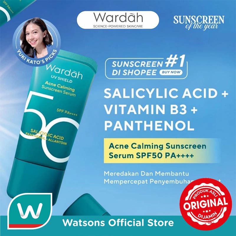 Wardah UV Shield Acne Calming Sunscreen Serum SPF 50 PA++++ 25 ml - Sunscreen Wajah - Meredakan Jera