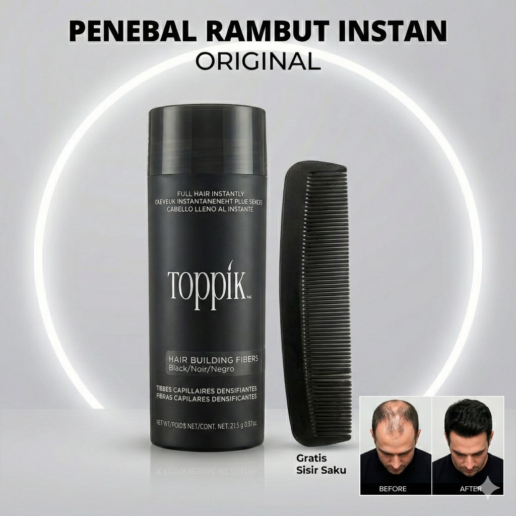 TOPPIK HAIR FIBER 27.5 GRAM ORIGINAL TOPPIK PENEBAL RAMBUT FREE SISIR