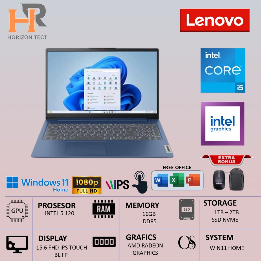 Laptop Lenovo Ideapad Slim 3i 15 Intel 5 120U 16GB DDR5 1TB FHD IPS Touch Backlight Win11 Home