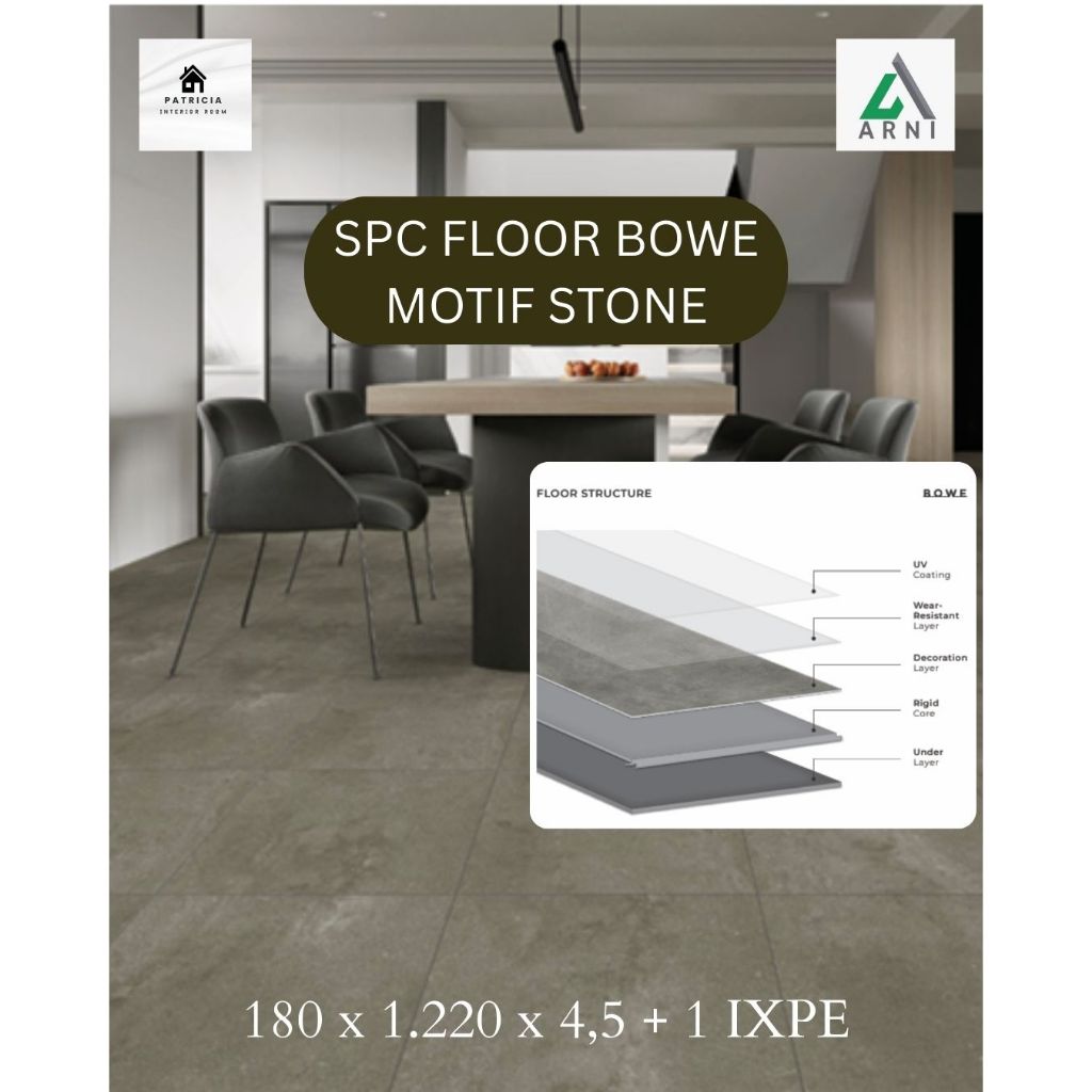 SPC Floor Bowe Motif Stone | Lantai SPC Motif Stone | Tebal 5,5mm