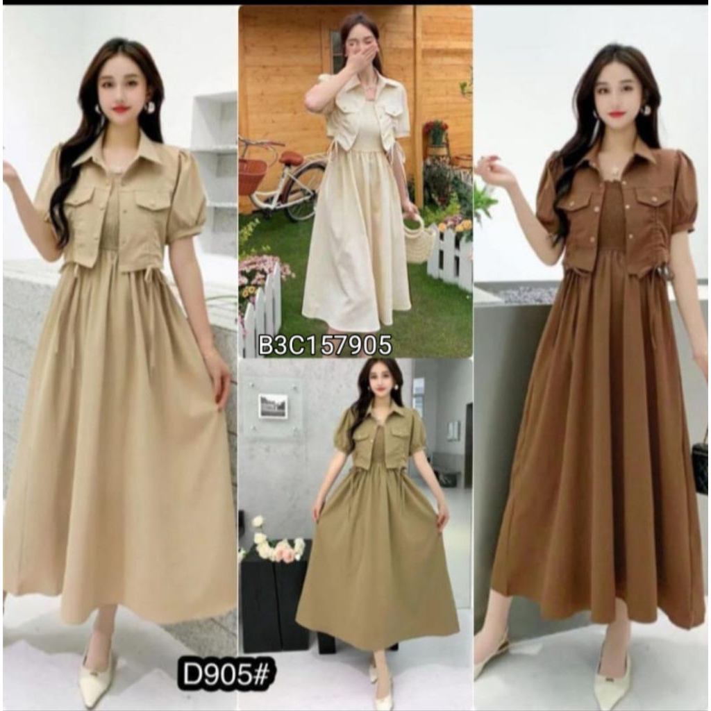 905 set rompi dress panjang