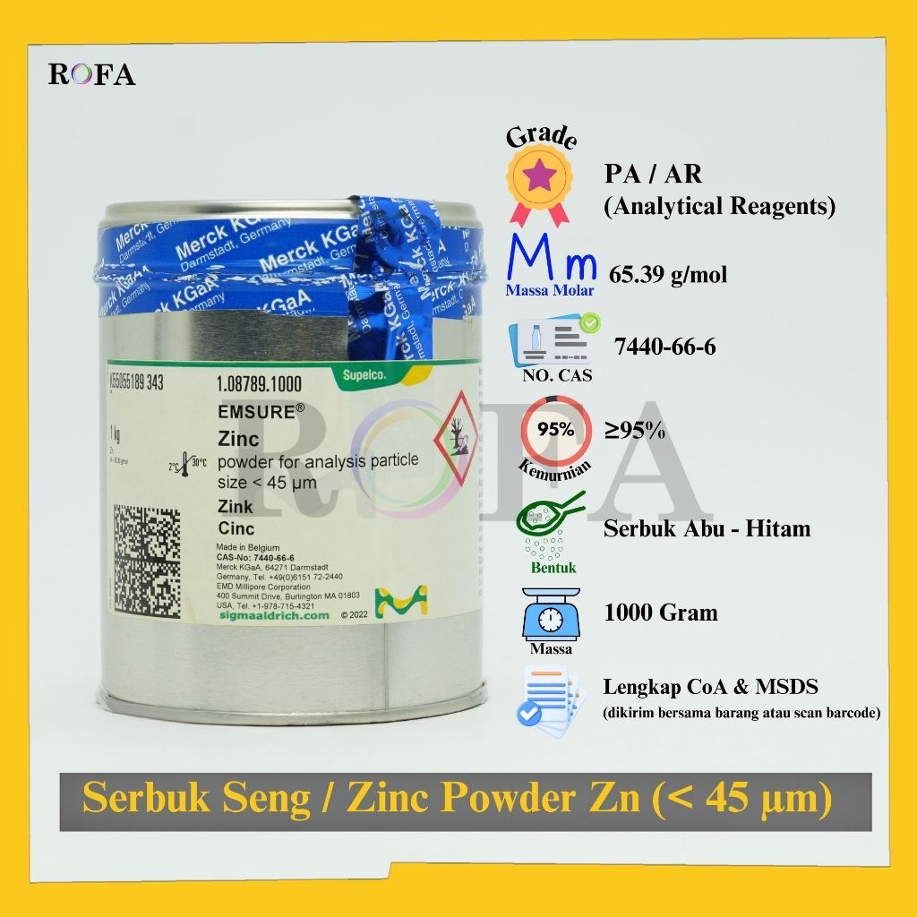 Logam Seng Serbuk / Zinc Powder / Serbuk Zn Pro Analisis 1000 Gram
