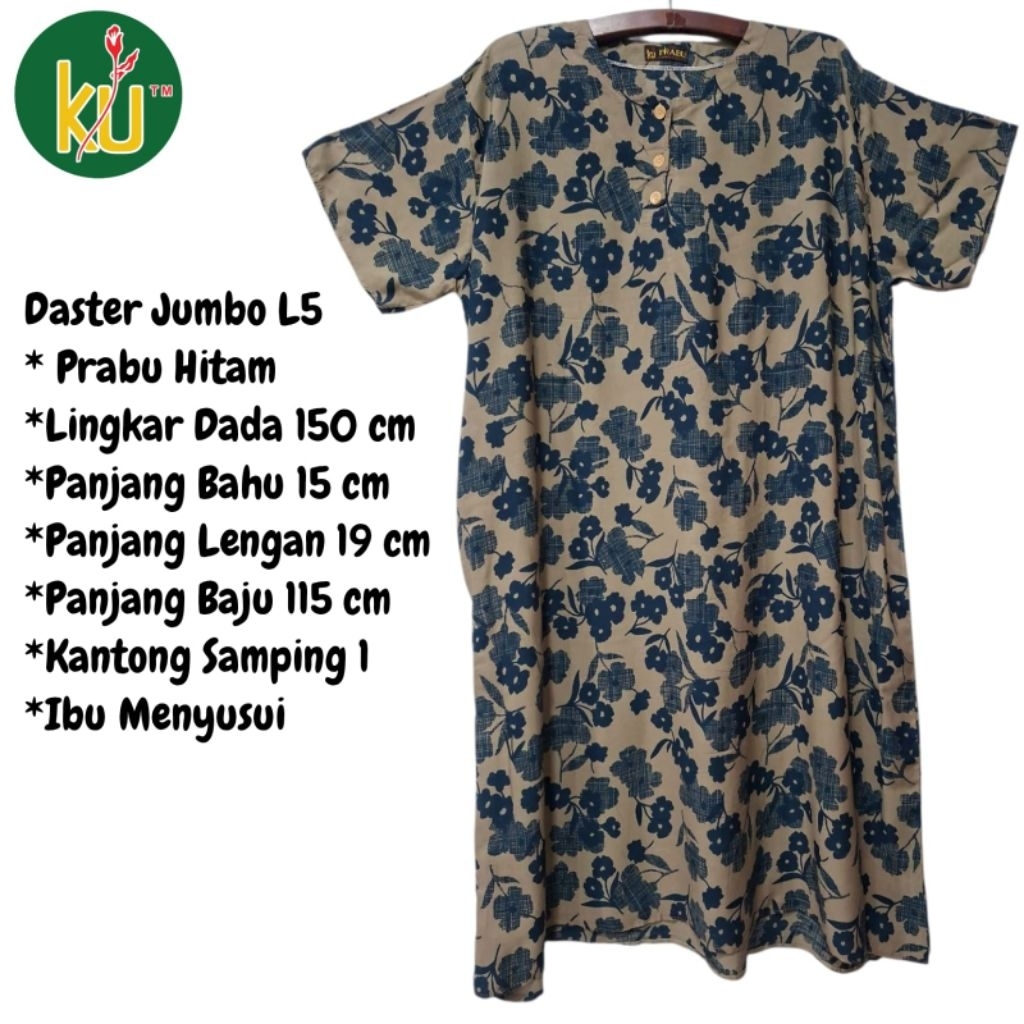 Kencana Ungu Daster Jumbo L5 / 5L Label Prabu Hitam PRBH Ibu Menyusui Big Size LD 150