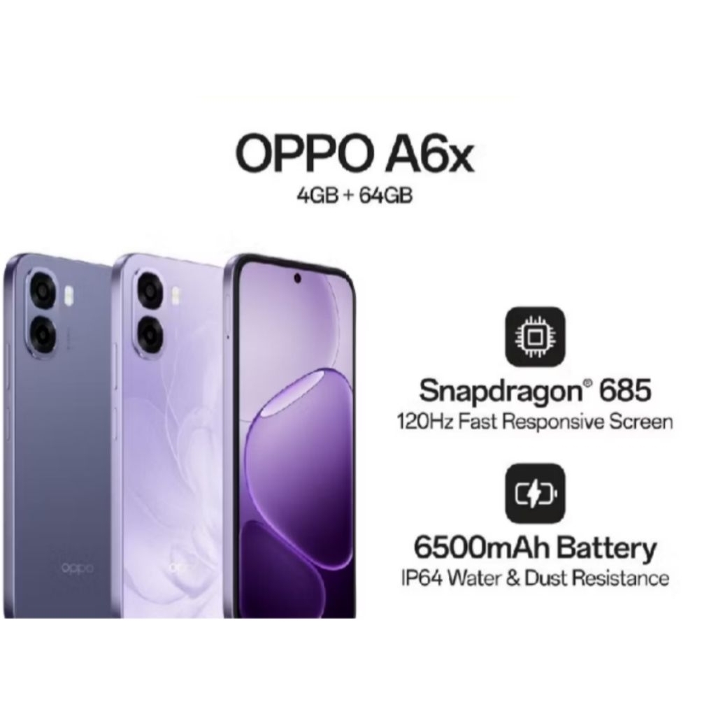 Oppo A6x / Oppo A6 4G / Oppo A6 pro 5G + RAM 4 GB + penyimpanan 128 65W