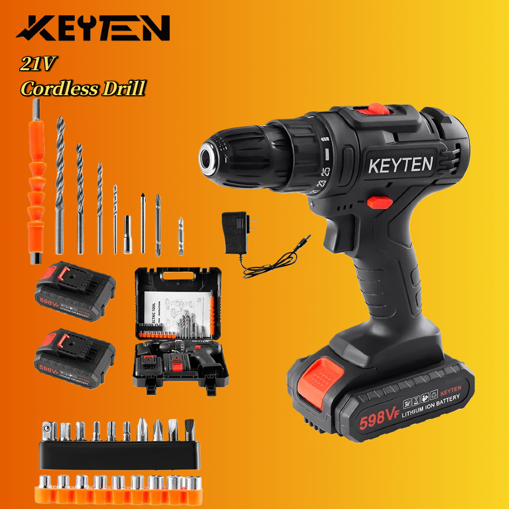 KEYTEN Bor Tanpa Kabel Set Baterai Obeng Listrik Perkakas Listrik Bor Tanpa Kabel Listrik