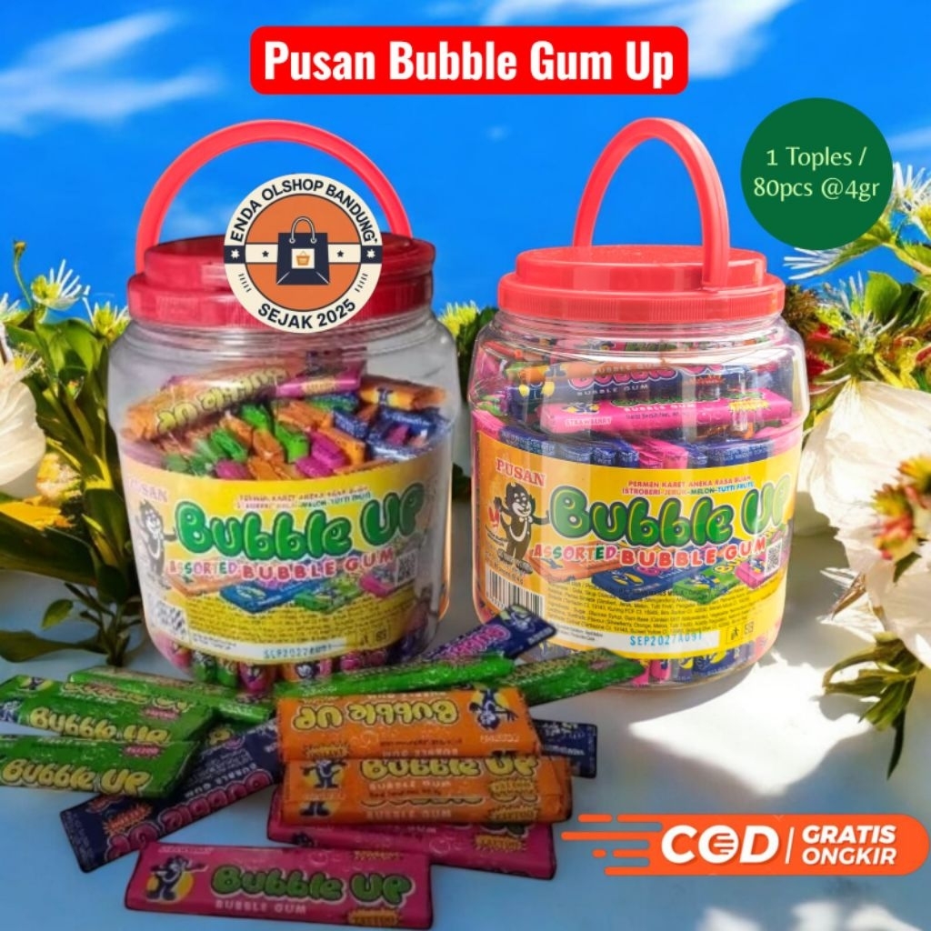 ( 1 Toples isi 80pcs ) Pusan Permen Karet Bubble Gum Up @4gr x 80pcs