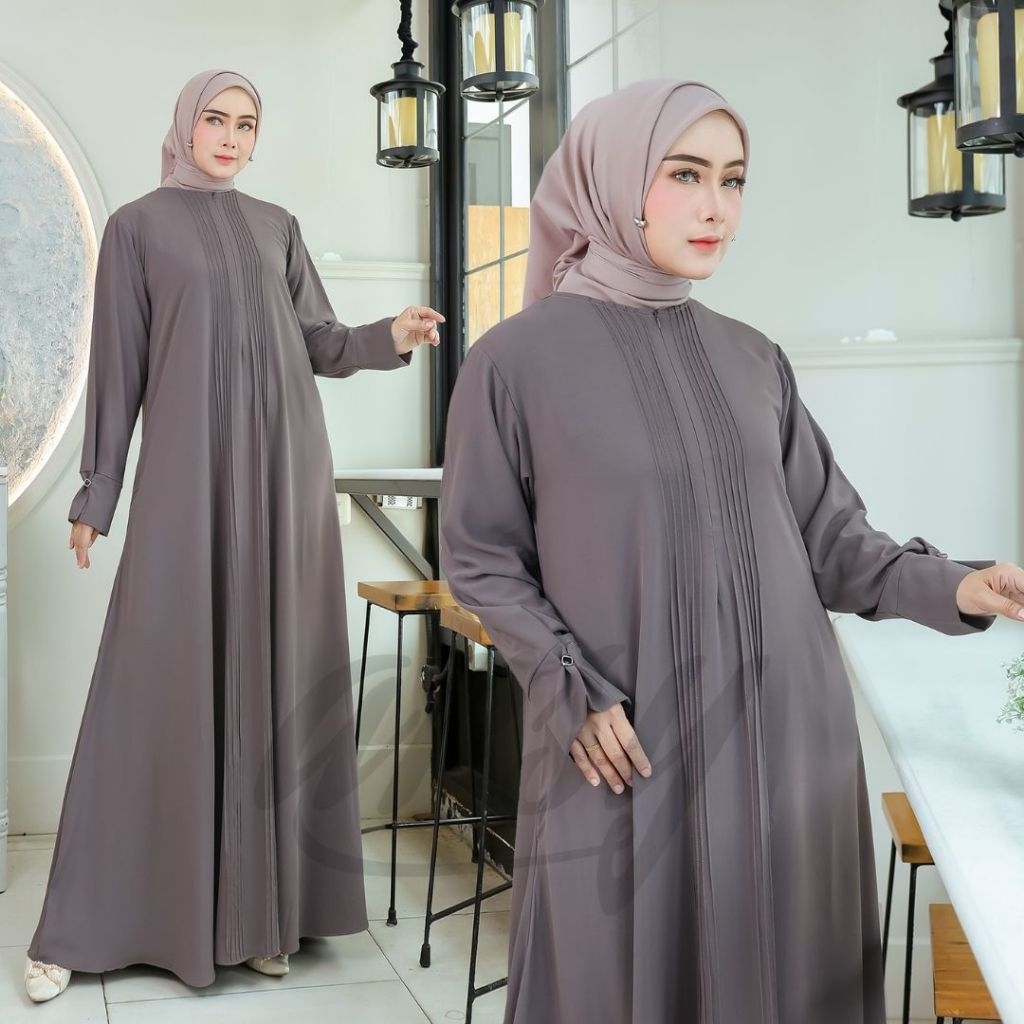 LANA ABAYA BY ARSY HIJAB ARSY BASIC ABAYA HITAM PUTIH DRESS UMROH HAJI