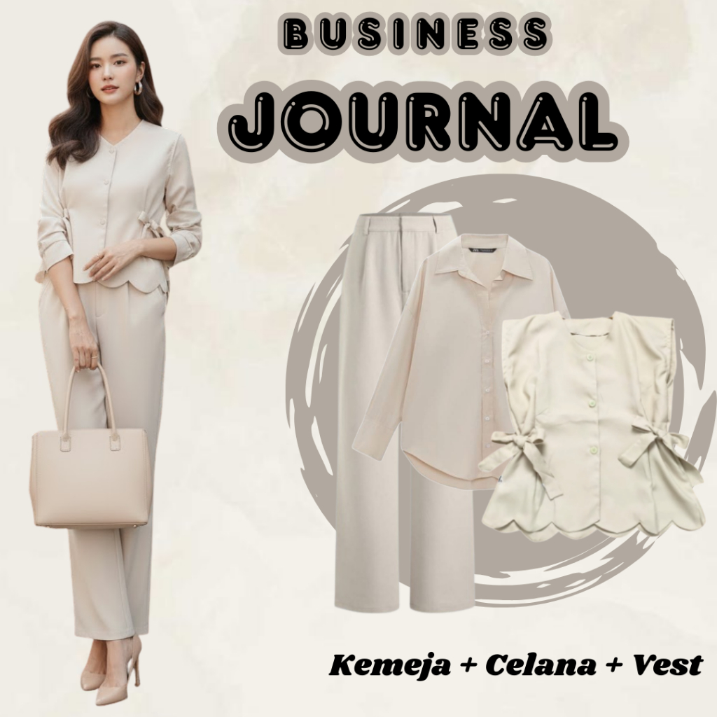 OOTD Vest Casual Pita Wanita Kekinian ( Kemeja, Luaran , Celana ) OOTD Korean Style TM35